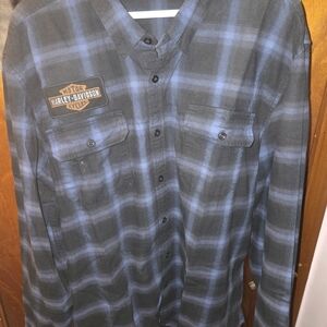 Harley-Davidson Blue and Black Plaid Shirt